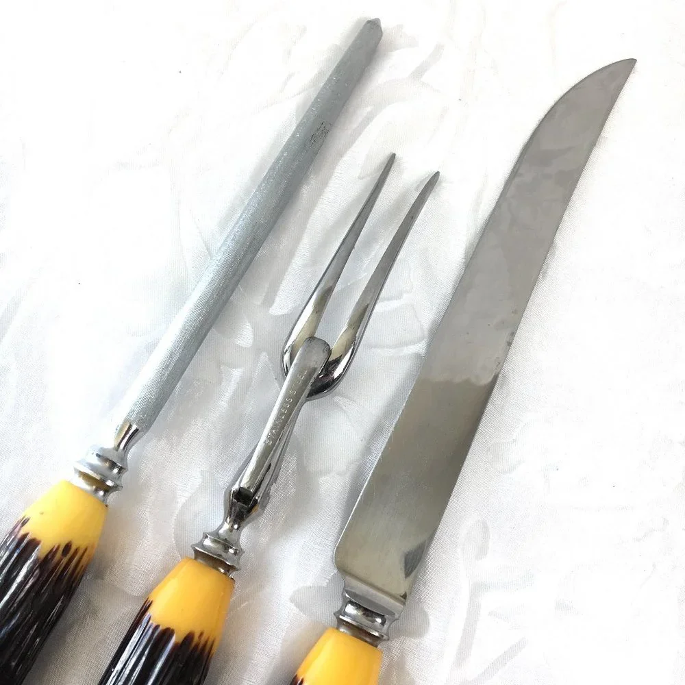 * Carving 3 piece Set B. Thomas & Co. Sheffield MCM Vtg
